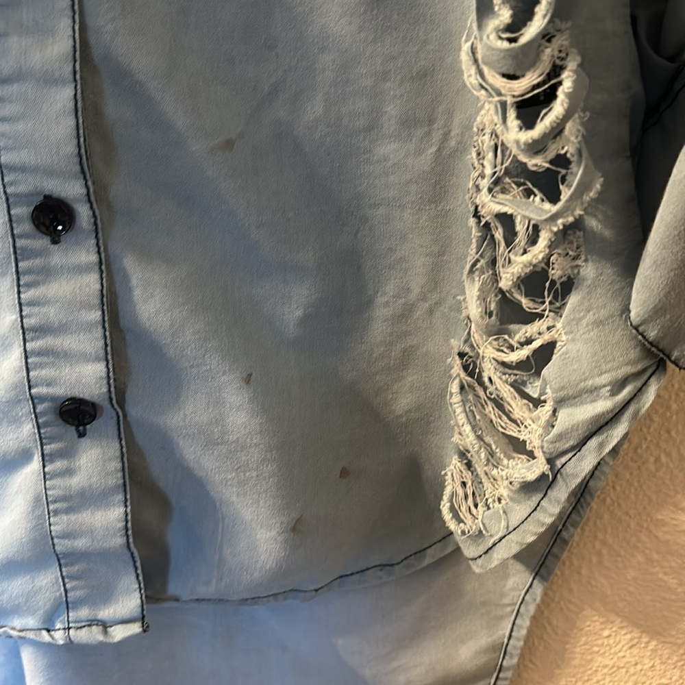 Thrill Jeans distressed denim button down size 1X - Picture 3 of 8